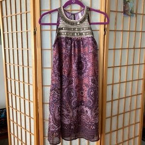 Xhilaration XS Lined Purple Boho Hippie Sleeveless Tank Dress With Beading